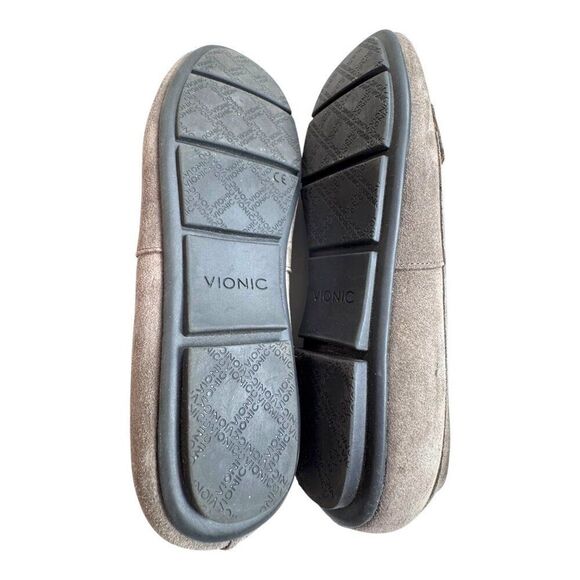 Vionic Womens Suede Moccasin Flats 7.5 Gray Slip-On Comfort Shoes Bow Accent - Picture 11 of 13